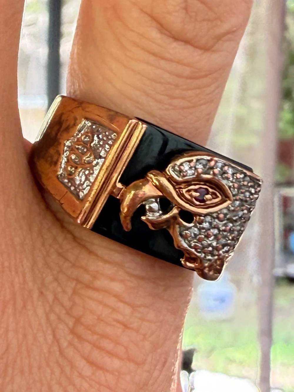 Men's Vintage RSC Eagle Head Black Onyx Statement Ring